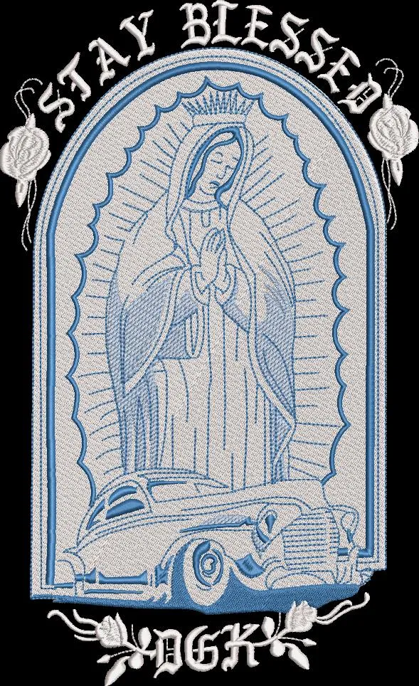  Virgin of Guadalupe with Classic Car and Roses  embroidery pattern preview