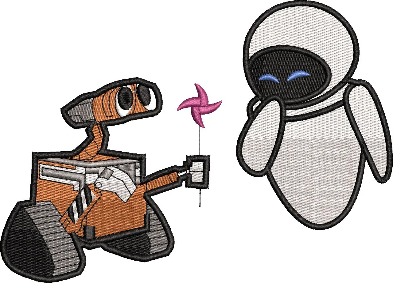  WALL-E and EVE with Pinwheel Embroidery  embroidery pattern preview