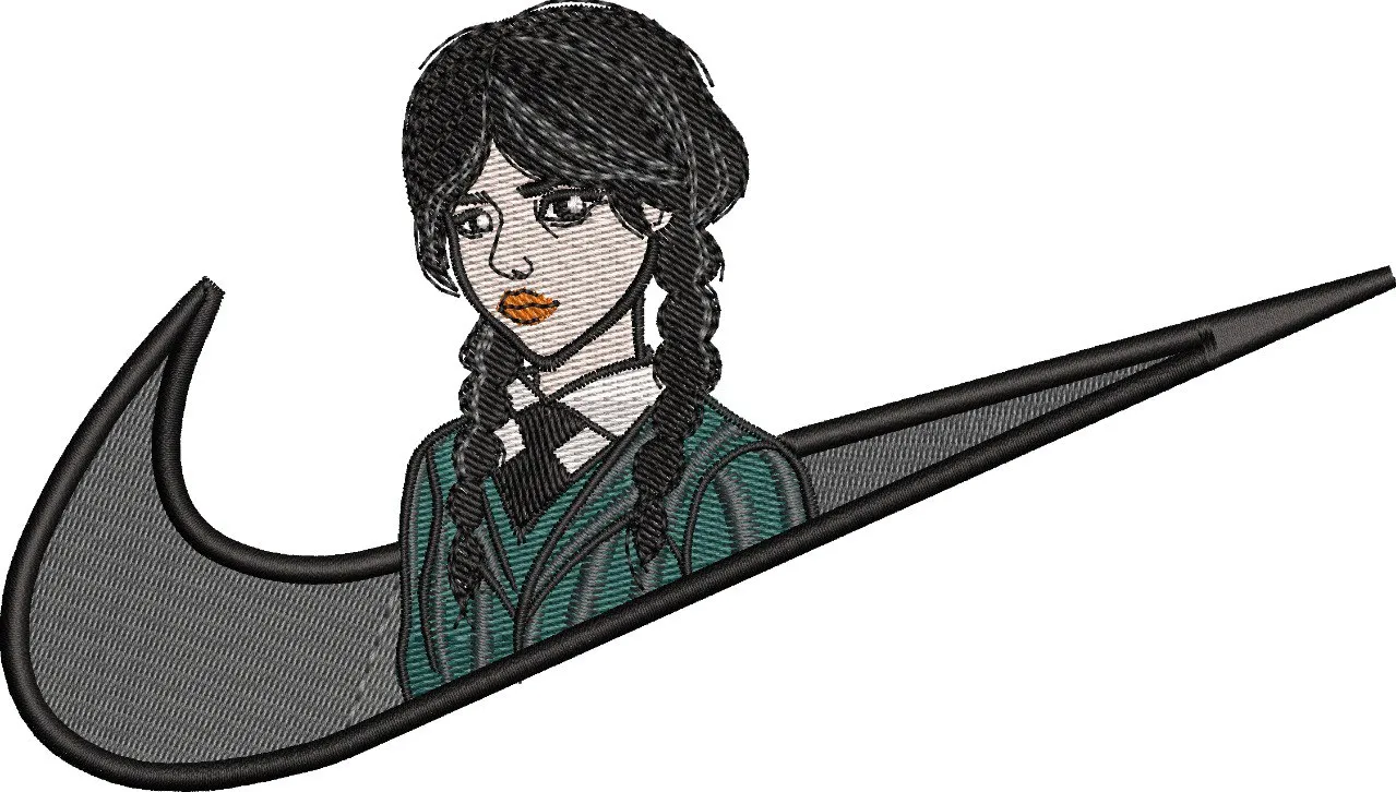  Wednesday Addams in Nike Swoosh  embroidery pattern preview