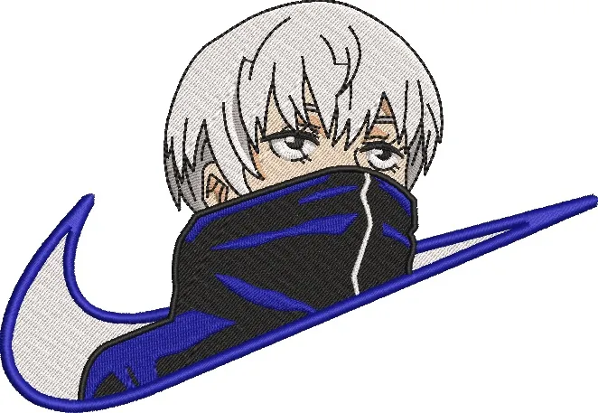 White Haired Anime Character Inside Blue Nike Logo  embroidery pattern preview