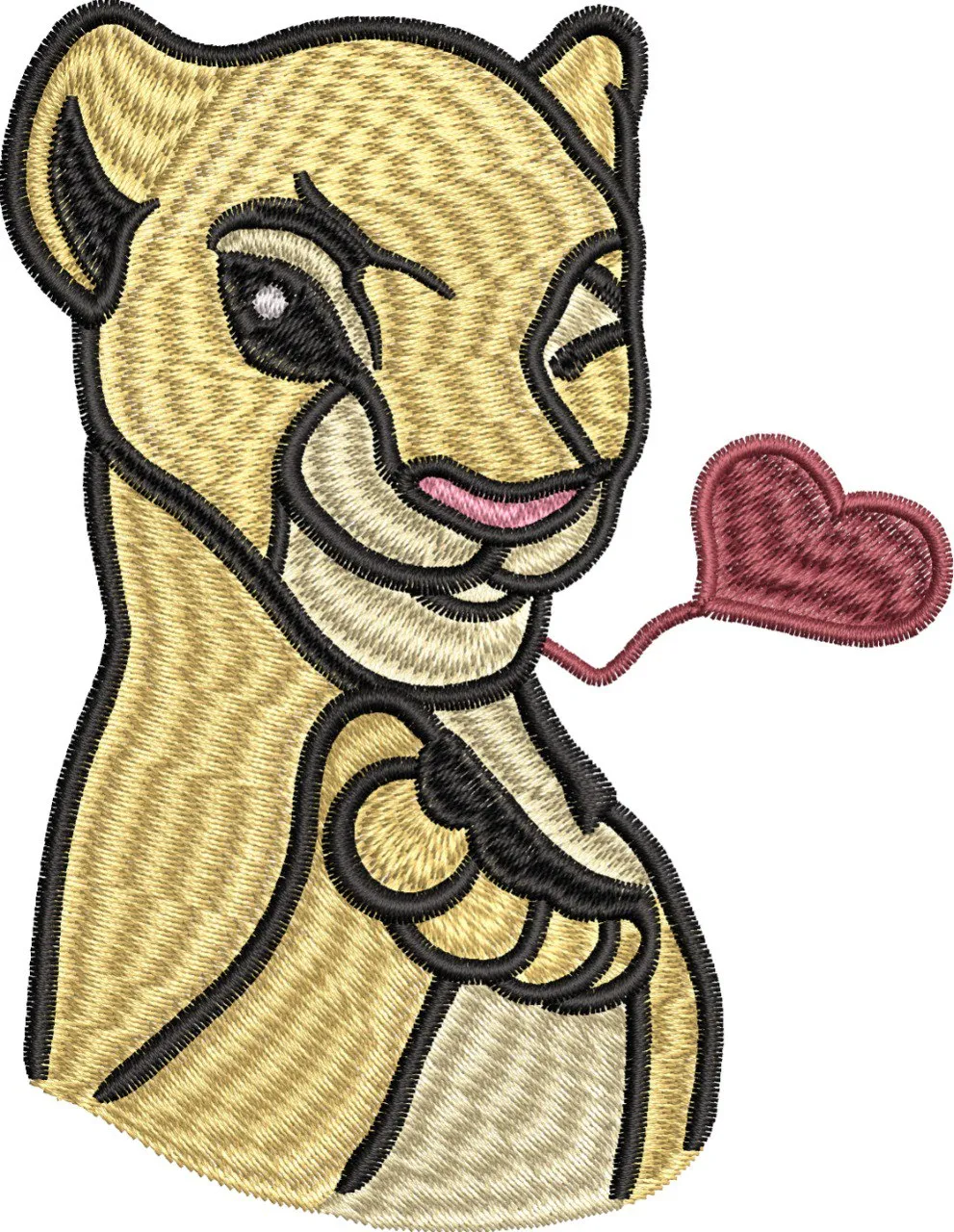  Winking Lioness with Heart Tongue Embroidery  embroidery pattern preview