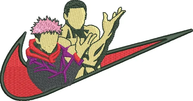  Yuji Itadori and Megumi Fushiguro in Nike Swoosh  embroidery pattern preview