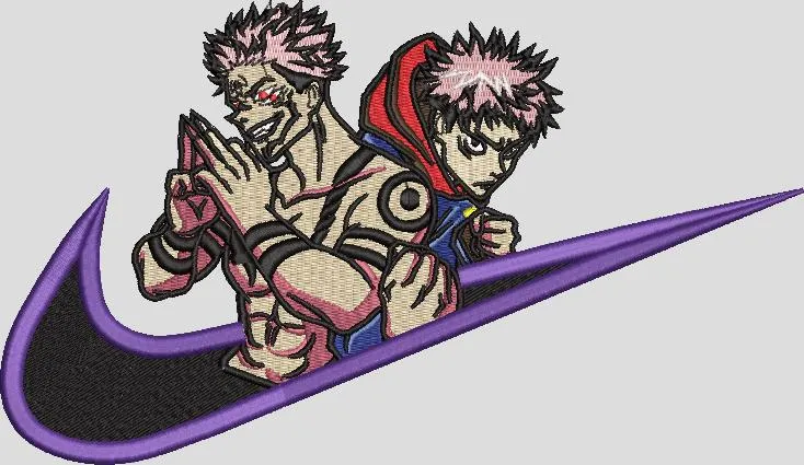  Yuji Itadori and Sukuna in Purple Nike Swoosh  embroidery pattern preview