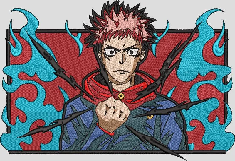  Yuji Itadori with Blue Flames and Curse Marks  embroidery pattern preview