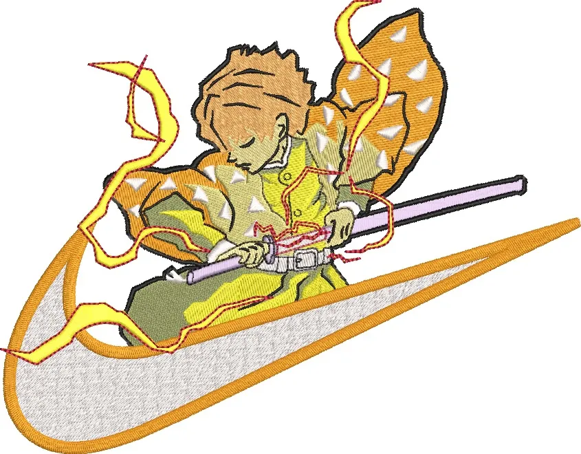  Zenitsu Agatsuma with Lightning in Nike Logo  embroidery pattern preview