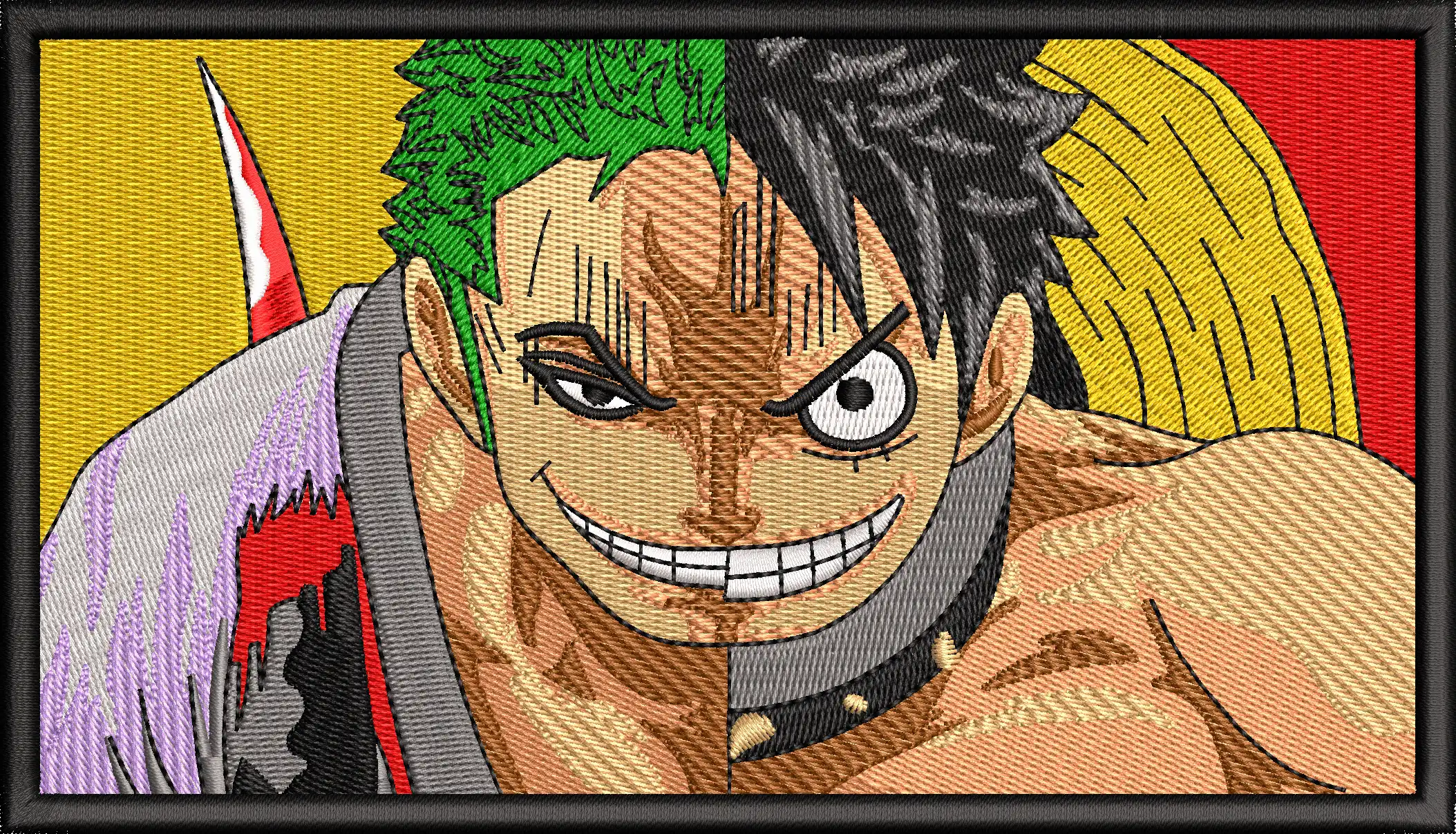  Zoro and Luffy Split Face Embroidery  embroidery pattern preview